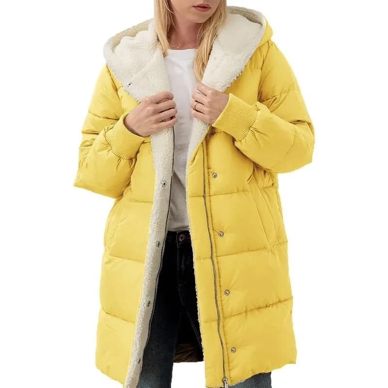 Women's Clothing Solid Warm Fleece Hooded Cotton Coat Long Sleeves Double-sided Velvet Slim Fit Elegant Cardigan Outerwear Top