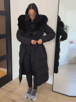 Women Long Puffer Coat Faux Fur Hood Drawstring Waist Zip Up Button Thick Warm Maxi Padded Jacket 2026 Winter Chic Casual Outfit