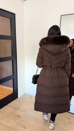 Women Long Puffer Coat Faux Fur Hood Drawstring Waist Zip Up Button Thick Warm Maxi Padded Jacket 2026 Winter Chic Casual Outfit