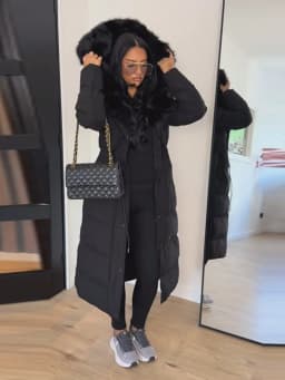 Women Long Puffer Coat Faux Fur Hood Drawstring Waist Zip Up Button Thick Warm Maxi Padded Jacket 2026 Winter Chic Casual Outfit