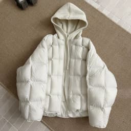 Knitted Hooded Puff Cotton-padded Jacket Women Parkas 2026 New Fake Two Pieces Loose Warm Thicke Cotton Clothes Female Outerwear