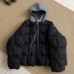 Knitted Hooded Puff Cotton-padded Jacket Women Parkas 2026 New Fake Two Pieces Loose Warm Thicke Cotton Clothes Female Outerwear