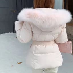 Winter Women's Faux Fur Collar Hooded Parkas Fashion Belt Thick Padded Cotton Jacket Women Slim Fit Solid Zipper Puffer Jackets