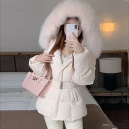 Winter Women's Faux Fur Collar Hooded Parkas Fashion Belt Thick Padded Cotton Jacket Women Slim Fit Solid Zipper Puffer Jackets