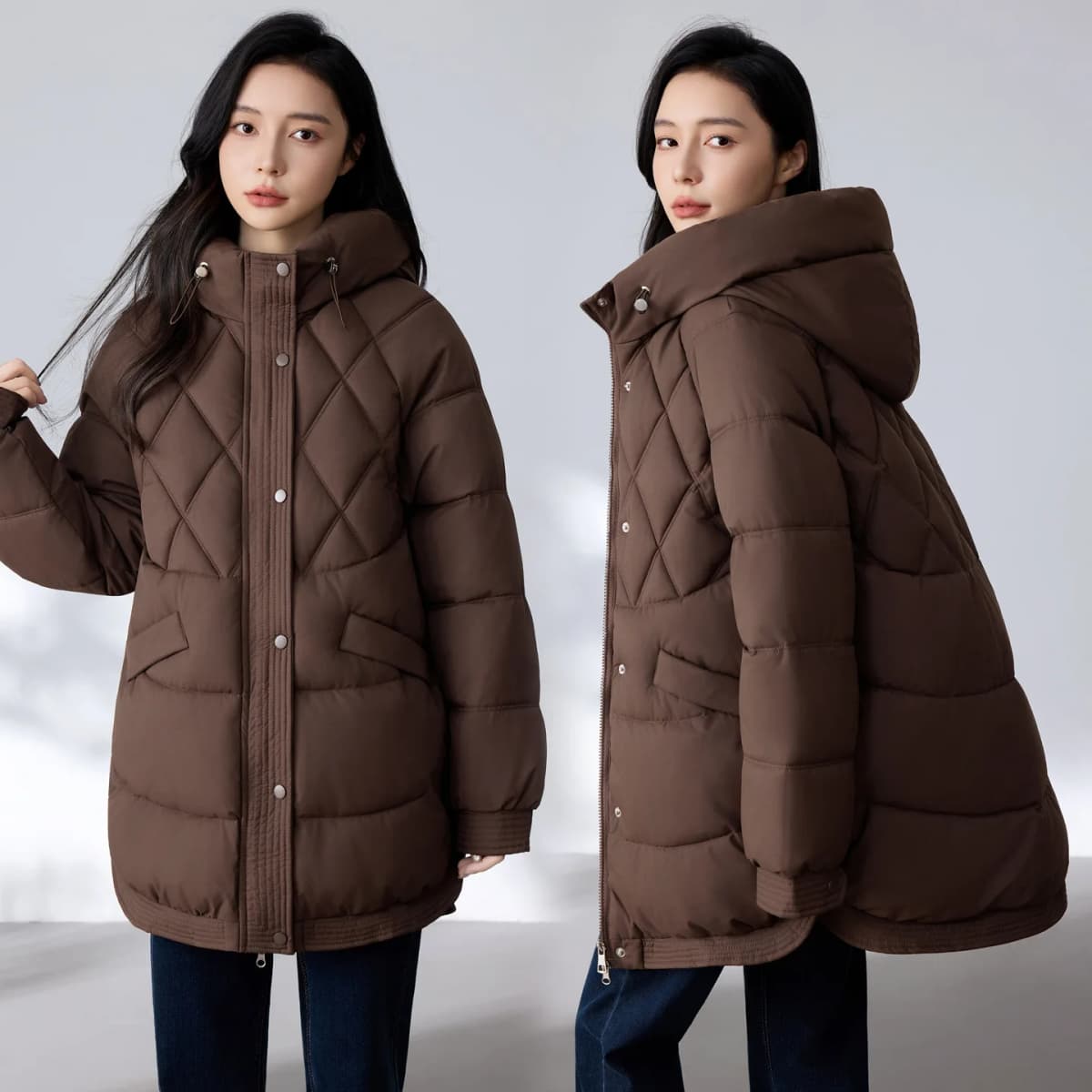 Women Down Cotton Jacket Winter Parka Coat New Mid Length Korean Loose Thick Winter Hooded Cotton Padded Jacket Female Outerwear