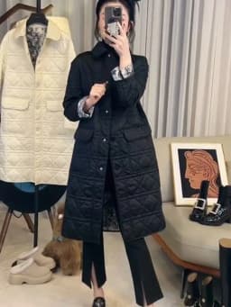 Trendy Black Khaki Style Cotton Jacket Mid-Length Quilted Korean System Small Fragrance Wind High-End Feel Autumn Winter Coat