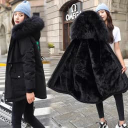Women Hooded Parkas Coats Mid Lenth Jackets Oversize Solid Fur Collar Zipper Drawstring Loose Elegant Casual 2025 Autumn Winter
