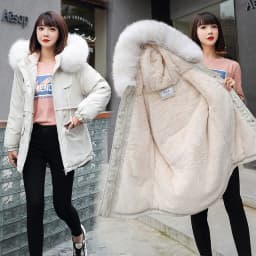 Women Hooded Parkas Coats Mid Lenth Jackets Oversize Solid Fur Collar Zipper Drawstring Loose Elegant Casual 2025 Autumn Winter
