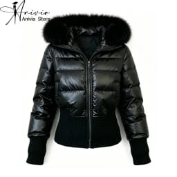 Women's Black White Hooded Long Sleeve Puffer Jacket Y2K Gothic American Streetwear Retro Waist-Cinching Cotton Jacket Winter