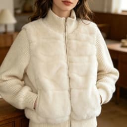 Women Winter Knitted Splicing Imitation Mink Cotton Padded Jacket 2026 New Warm Small Fragrance Jacket Female Parkas Outerwear