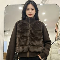 Women Winter Knitted Splicing Imitation Mink Cotton Padded Jacket 2026 New Warm Small Fragrance Jacket Female Parkas Outerwear