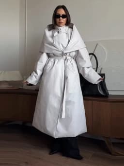 Women Detachable Triangle Shawl Long Puffer Coat Waist Tie Belted Stand Collar Oversize 2026 Casual Warm Winter Cotton Outerwear