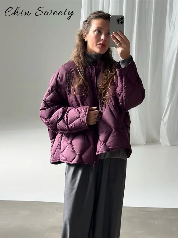 Casual Women's Quilted Cotton Padded Coats Loose O-neck Long Sleeve Zipper Female Coat 2026 Winter Lady Chic Warm Outwear
