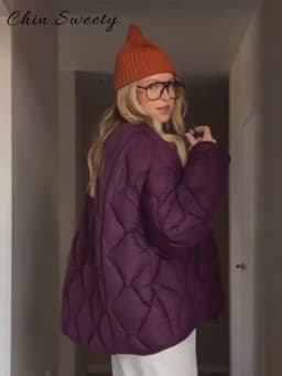 Casual Women's Quilted Cotton Padded Coats Loose O-neck Long Sleeve Zipper Female Coat 2026 Winter Lady Chic Warm Outwear