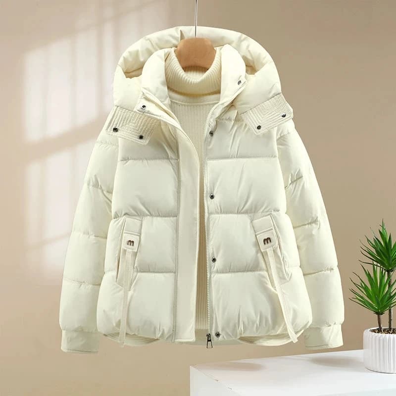 2026 Women's Winter Short Padded Coat hooded Thick Warm Loose Long Sleeve Puffer Jacket Elegant Oversized Down cotton Outerwear