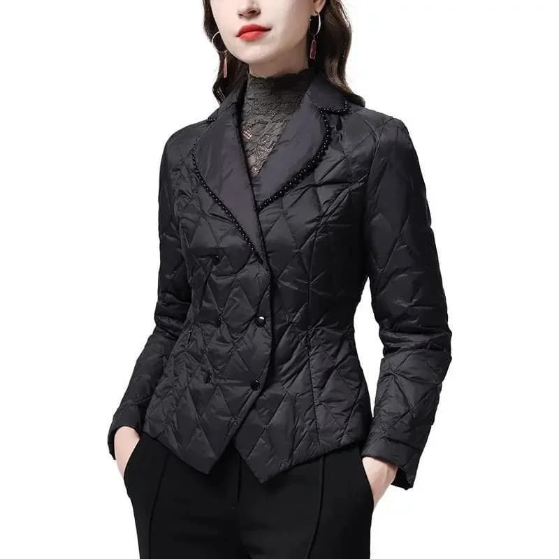 2025 Women Thin Parkas Coat Korean Female Long Sleeves Cotton Padded Jacket Winter Ladies Double-breasted Collar Puffer Outwear