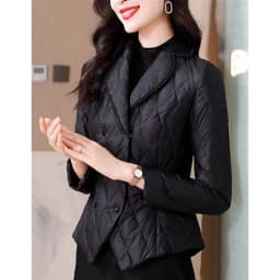 2025 Women Thin Parkas Coat Korean Female Long Sleeves Cotton Padded Jacket Winter Ladies Double-breasted Collar Puffer Outwear