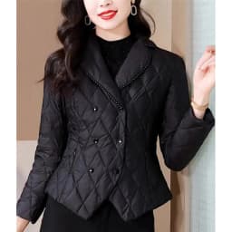 2025 Women Thin Parkas Coat Korean Female Long Sleeves Cotton Padded Jacket Winter Ladies Double-breasted Collar Puffer Outwear