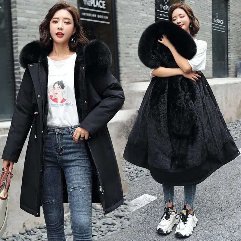 Winter Jacket 2026 New Women Parka Clothes Long Coat Wool Liner Hooded Jacket Fur Collar Thick Warm Snow Wear Padded Parka 6XL