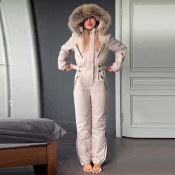 Hooded Women Ski Suit One Piece Ski Suit With Large Fur Collar Waist Cinch Ski Suit With Belt Winter Outdoor Wear 2026