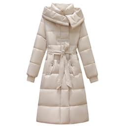 2025 New Fashion Winter Long Parkas Women's Cotton-padded Jackets Streetwear Sashes Slim A-line Coats Hooded Thicken Outerwear