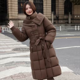 2025 New Fashion Winter Long Parkas Women's Cotton-padded Jackets Streetwear Sashes Slim A-line Coats Hooded Thicken Outerwear