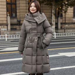 2025 New Fashion Winter Long Parkas Women's Cotton-padded Jackets Streetwear Sashes Slim A-line Coats Hooded Thicken Outerwear