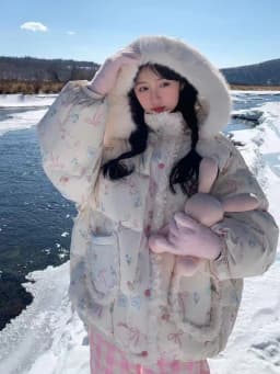 Y2k Aesthetic Cute Cartoon Hoodies Parkas Women Vintage Harajuku Casual Loose Coat Winter Warm Single Breasted Grunge Jacket
