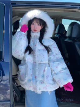 Y2k Aesthetic Cute Cartoon Hoodies Parkas Women Vintage Harajuku Casual Loose Coat Winter Warm Single Breasted Grunge Jacket