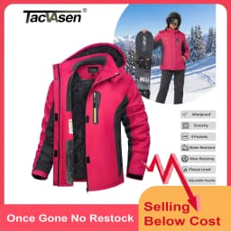 TACVASEN Womens Multi-pocket Ski Jacket with Detachable Hood Windproof Water-Resistant Fleece Lined Coat Wear-resistant Softshel