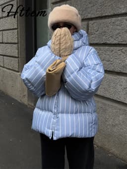 Casual Stripe Women's Padded Jacket Fashion Hooded Zipper Warm Thicken Lady Coats 2025 Autumn Winter Female Street Outwear New