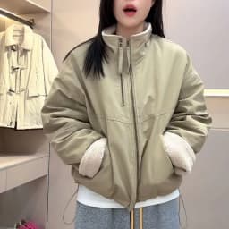 Lamb Velvet Short Parka Coat Women's Winter Casual Loose Warm Cotton Jacket Female Fashionable Commute Style Zipper Closure