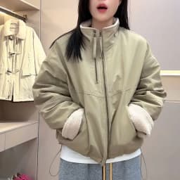 Lamb Velvet Short Parka Coat Women's Winter Casual Loose Warm Cotton Jacket Female Fashionable Commute Style Zipper Closure