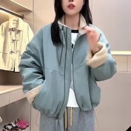 Lamb Velvet Short Parka Coat Women's Winter Casual Loose Warm Cotton Jacket Female Fashionable Commute Style Zipper Closure