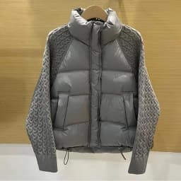 ZAROY Women Casual Puffer Jacket Autumn Knit Sleeve Patchwork Cotton Quilted Coat Stand Collar Trendy Winter Outerwear куртка