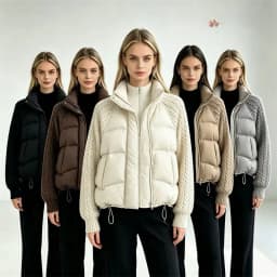 ZAROY Women Casual Puffer Jacket Autumn Knit Sleeve Patchwork Cotton Quilted Coat Stand Collar Trendy Winter Outerwear куртка