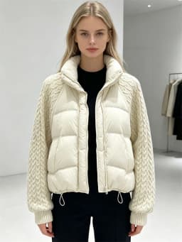 ZAROY Women Casual Puffer Jacket Autumn Knit Sleeve Patchwork Cotton Quilted Coat Stand Collar Trendy Winter Outerwear куртка