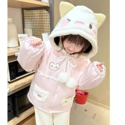 Japanese Kawaii Cartoon Embroidery Parkas Coat Women Sweet Plush Ball Cat Ears Hooded Jackets Y2k Winter Warm Lolita Padded Tops