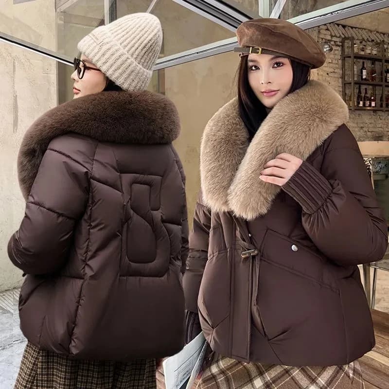 Women Winter Large Fur Collar Warm Thicken Cotton Padded Jacket 2025 New Women Loose Bread Coat Women Cotton Coat Winter Outwear