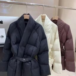 Design sense down cotton clothes women's medium and long winter new Korean version lace-up waist thin jacket to keep warm Parkas