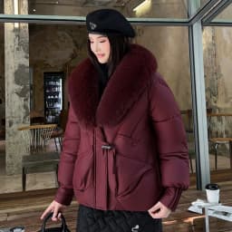 2026 Fashion Big Fur Collar Down Cotton-padded Jacket Women's Short Parkas Winter Streetwear Outerwear Lady Thicken Loose Coats