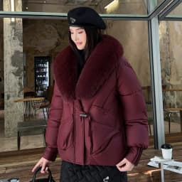 2026 Fashion Big Fur Collar Down Cotton-padded Jacket Women's Short Parkas Winter Streetwear Outerwear Lady Thicken Loose Coats
