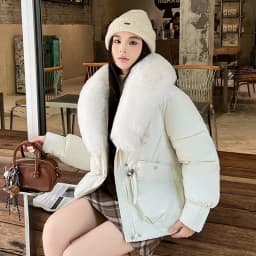 2026 Fashion Big Fur Collar Down Cotton-padded Jacket Women's Short Parkas Winter Streetwear Outerwear Lady Thicken Loose Coats