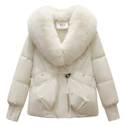 2026 Fashion Big Fur Collar Down Cotton-padded Jacket Women's Short Parkas Winter Streetwear Outerwear Lady Thicken Loose Coats