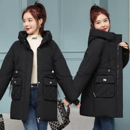 Korean Fashion Autumn Winter 2025 New Women's Down Cotton Jacket Fashion Hooded Leisure Coat Mid length Women Overcoat