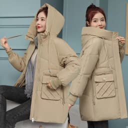 Korean Fashion Autumn Winter 2025 New Women's Down Cotton Jacket Fashion Hooded Leisure Coat Mid length Women Overcoat