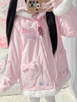 New Winter Sweet Cute Girl Butterfly Knot Heart Hooded Fur Collar Cotton-padded Jacket Women's Thickened Warm Parkas Coat
