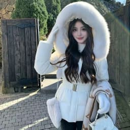 Korean Fashion Women's Solid Color Hooded Fur Collar Thin Cotton Clothes Down Jacket Women's Winter Long-sleeved Versatile Coat
