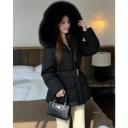 Korean Fashion Women's Solid Color Hooded Fur Collar Thin Cotton Clothes Down Jacket Women's Winter Long-sleeved Versatile Coat