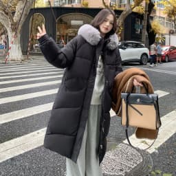 Winter Women Hooded Large Faux Fur Collar Coats Loose Windproof Thick Warm Parkas Zipper Pockets Knee Length Padded Outerwear